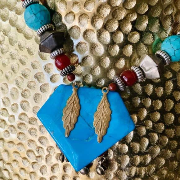 Handmade NECKLACE TURQ HOWLITE/CARNELIAN STONE UNIQUE VINTAGE AFGHAN Silver - Picture 12 of 16